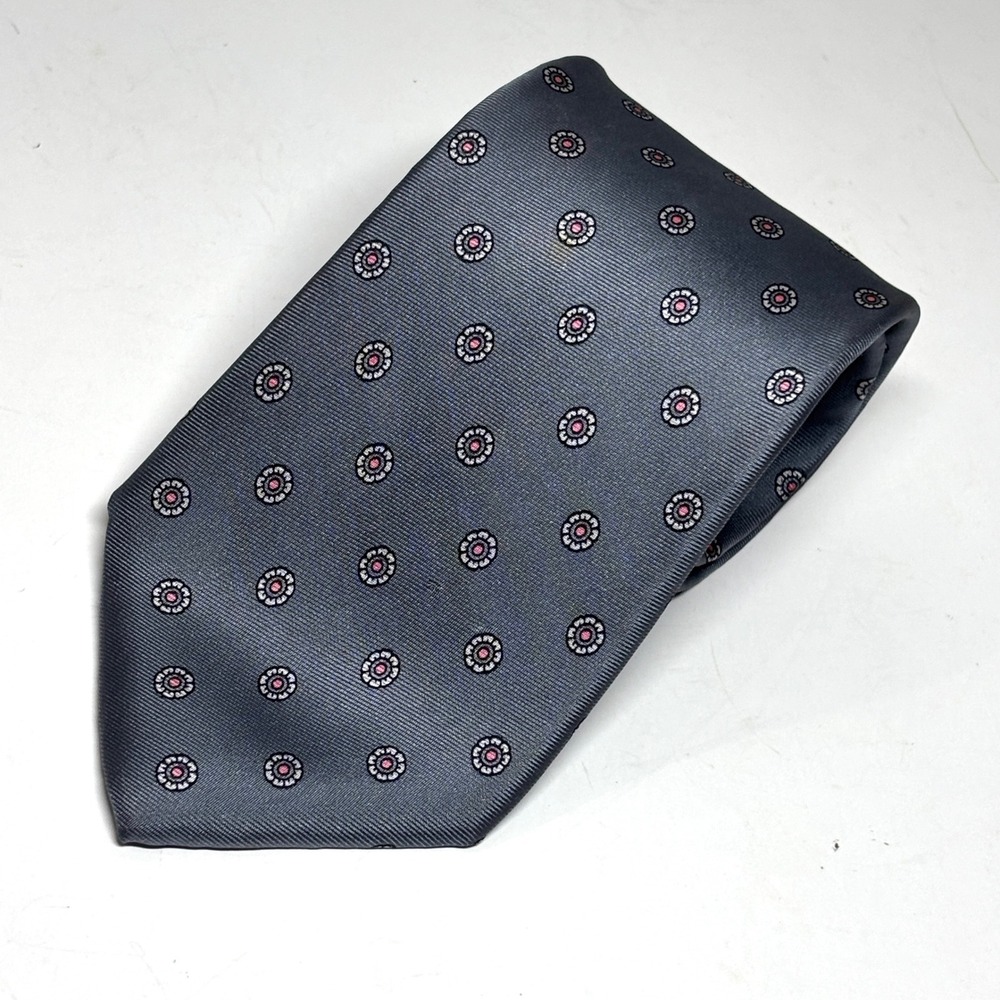 Don Loper Tie Men OS Grey Pink Floral Medallion Italian Silk Vintage MCM Classic